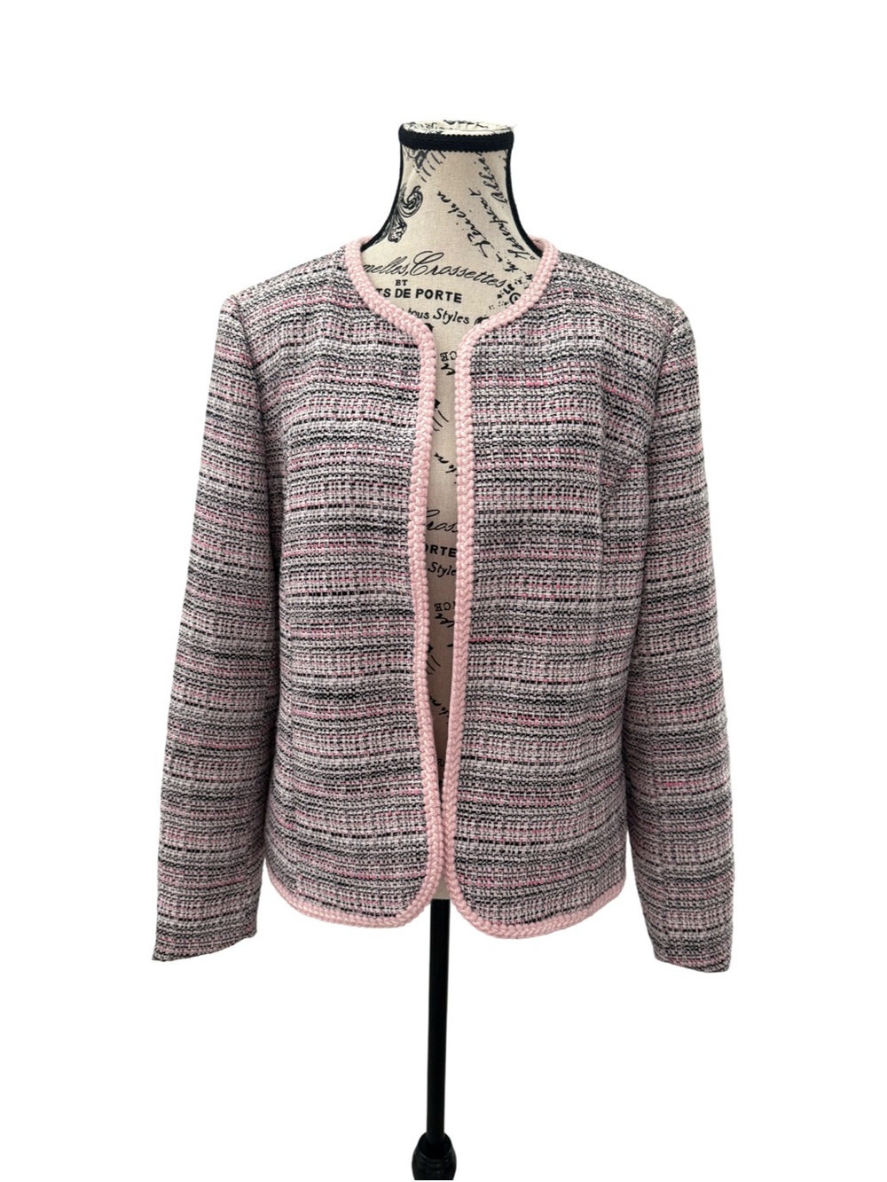 Anne Klein Pink Multi-Color Tweed Open Front Jacket NWT Size L
